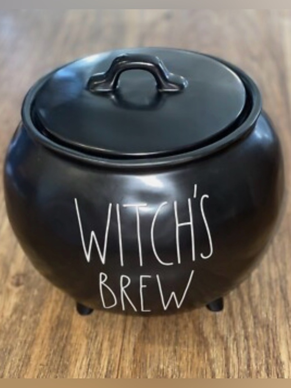 Rae Dunn Large Matte Black Ceramic Cauldron Canister with White Lettering